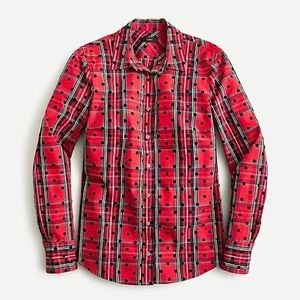 JCrew Shirt in red Stewart tartan w velvet dots